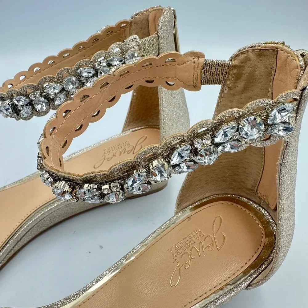 Jewel Badgley Mischka Gold Glitter Ankle Strap Sandals‎ 10 w/ Box & Extras